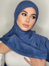 Load image into Gallery viewer, Blue Crystal Cotton Mandel Hijab