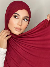 Load image into Gallery viewer, Red Crystal Cotton Mandel Hijab