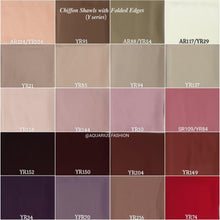 Load image into Gallery viewer, Folded Edge Chiffon Mandel Hijabs (Y Colours) - SELECT YOUR COLOUR