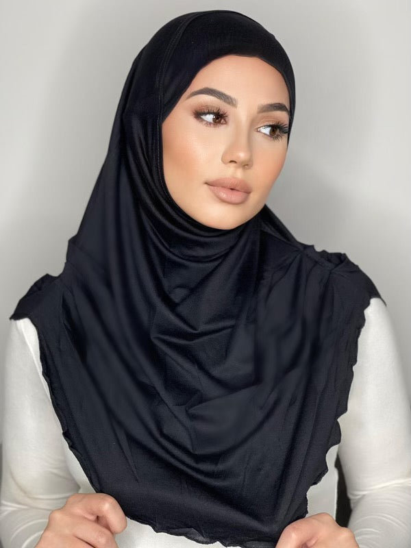 Black Zami One Piece Cotton Hijab