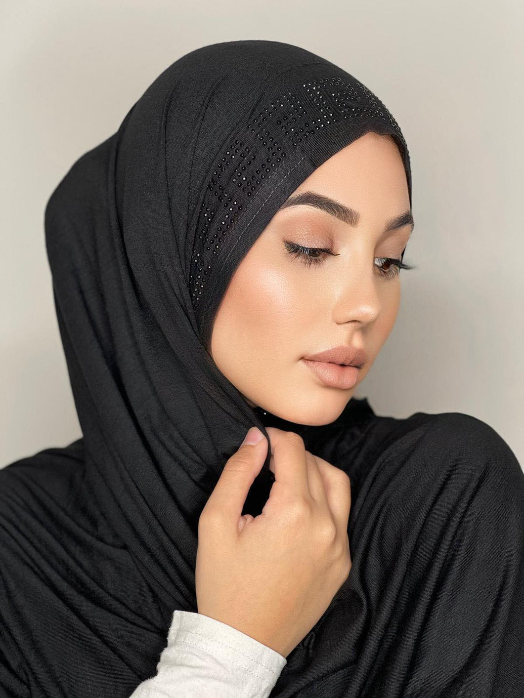 Black Crystal Cotton Mandel Hijab