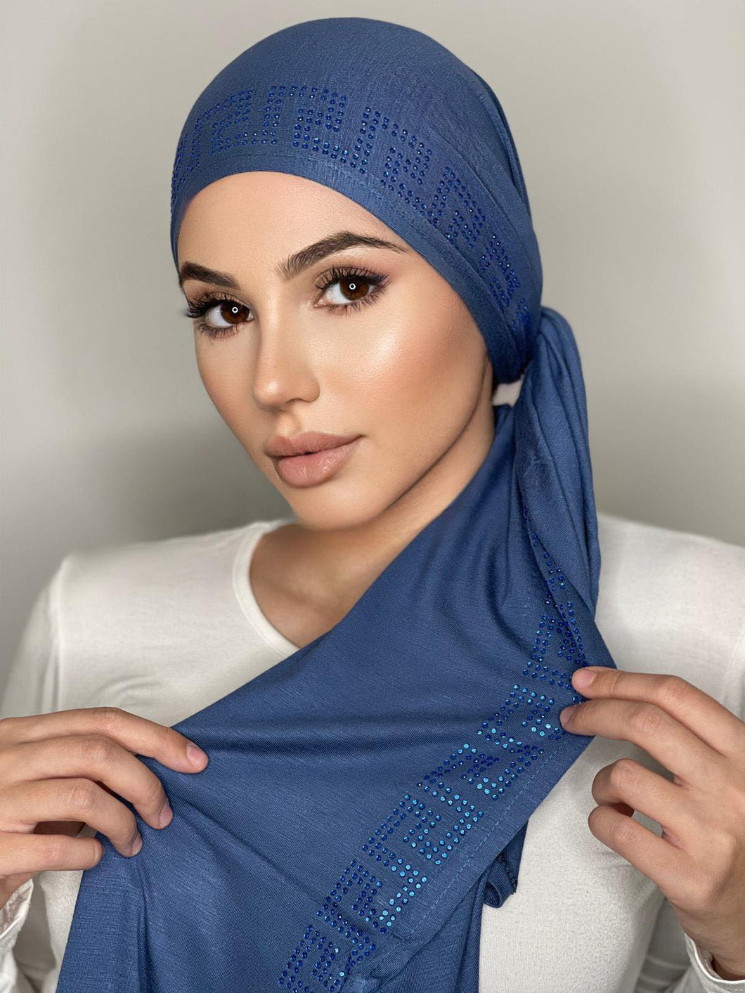 Blue Crystal Cotton Mandel Hijab