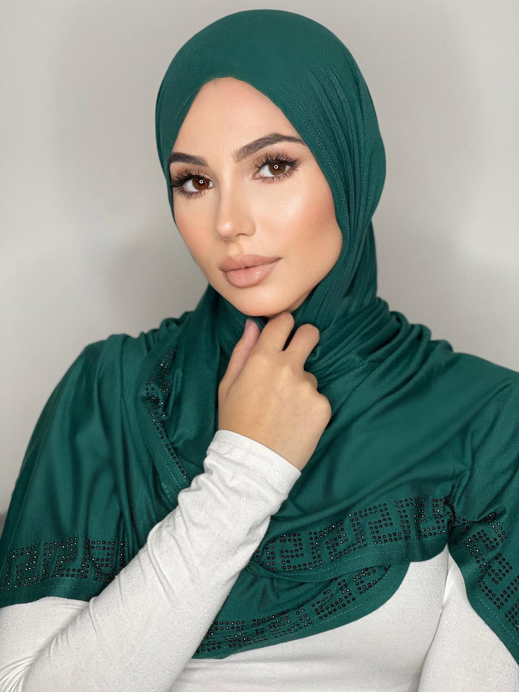 Bottle Green Crystal Cotton Mandel Hijab