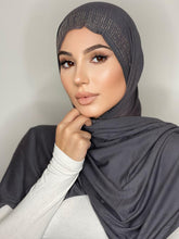 Load image into Gallery viewer, Grey Crystal Cotton Mandel Hijab
