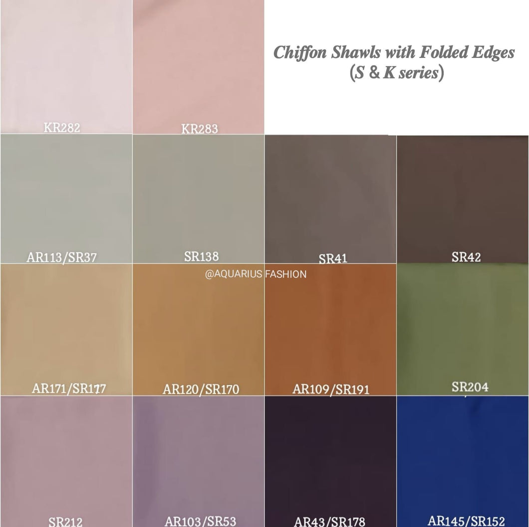 Folded Edge Chiffon Mandel Hijabs (S & K Colours) - SELECT YOUR COLOUR
