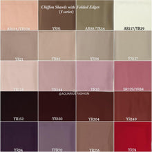 Load image into Gallery viewer, Folded Edge Chiffon Mandel Hijabs (Y Colours) - SELECT YOUR COLOUR
