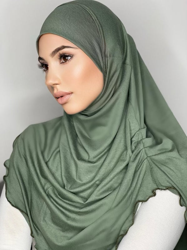 Khaki Green Zami One Piece Cotton Hijab