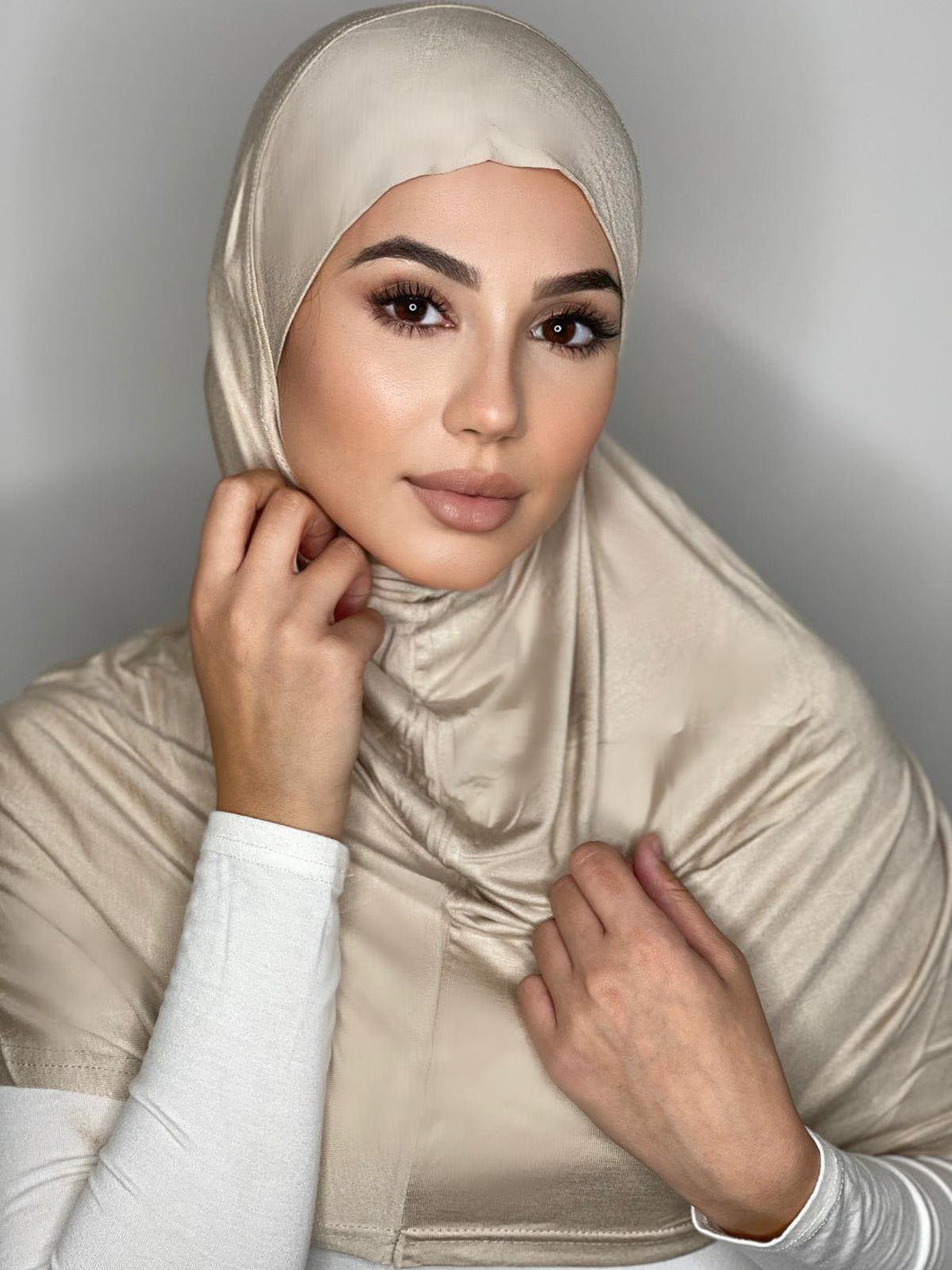 Beige One Piece Cotton Hijab