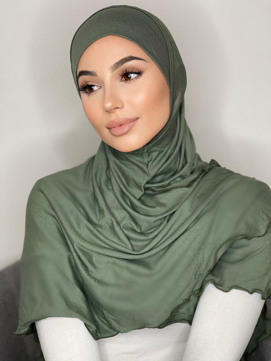 Khaki Green Easy Wrap Cotton Hijab