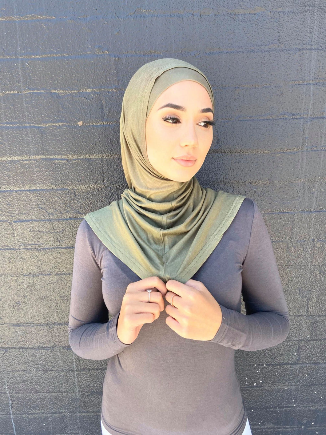 Khaki Green Two Piece Cotton Hijab